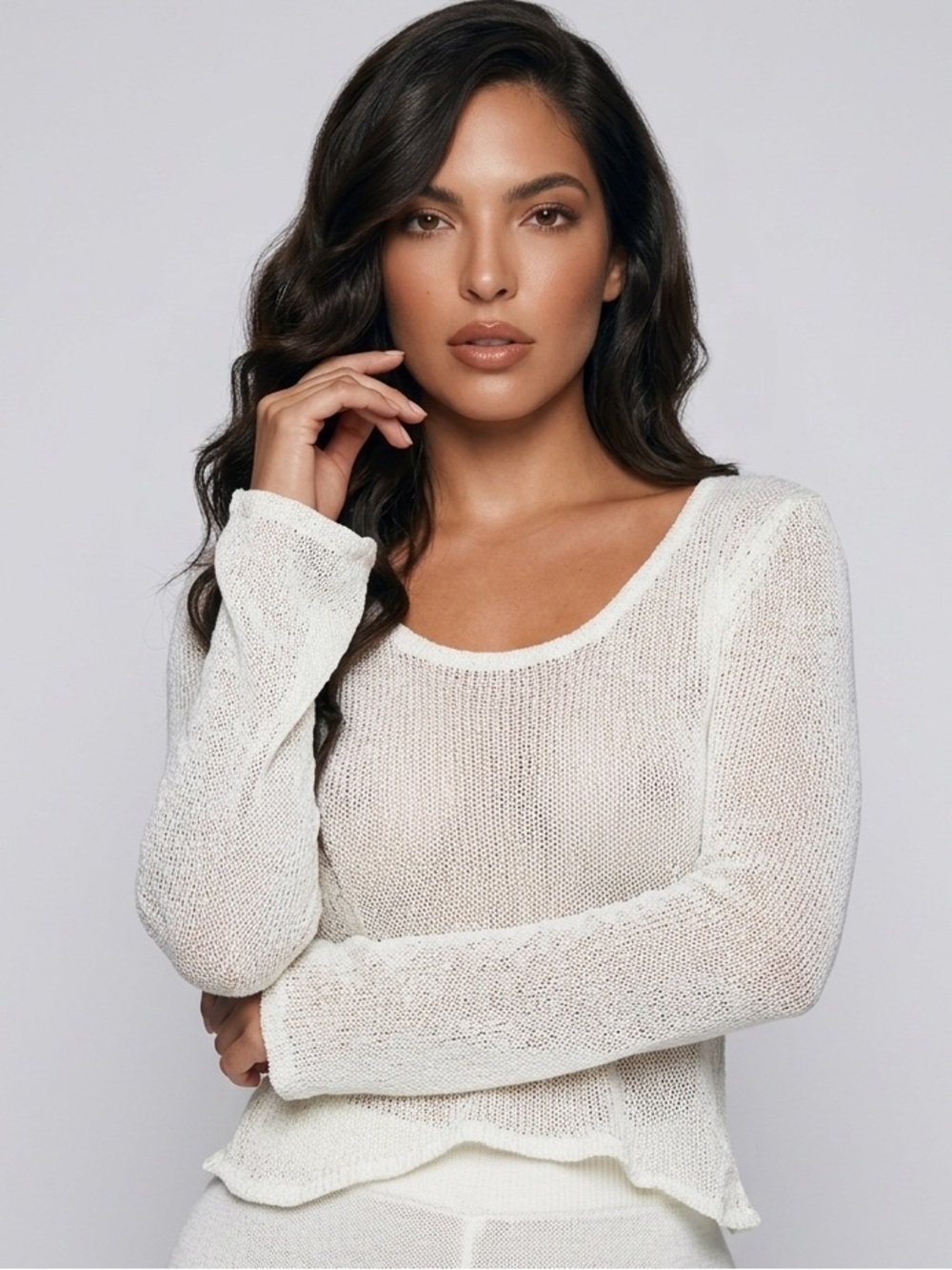 Breathable Scoop Neck See through White Longsleeve Top